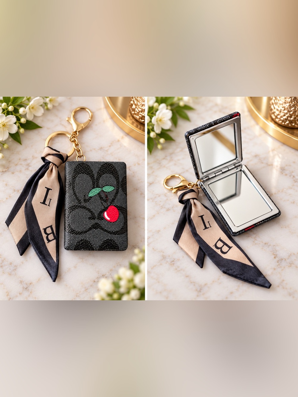 Black Cherry Compact Mirror Key with Accent Scarf